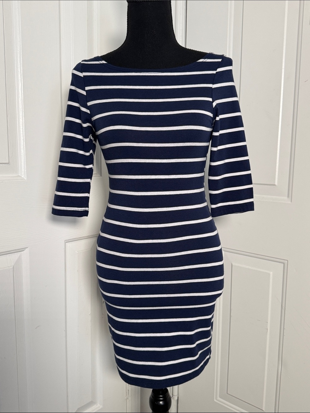 Navy & White Striped Bodycon Tee Dress